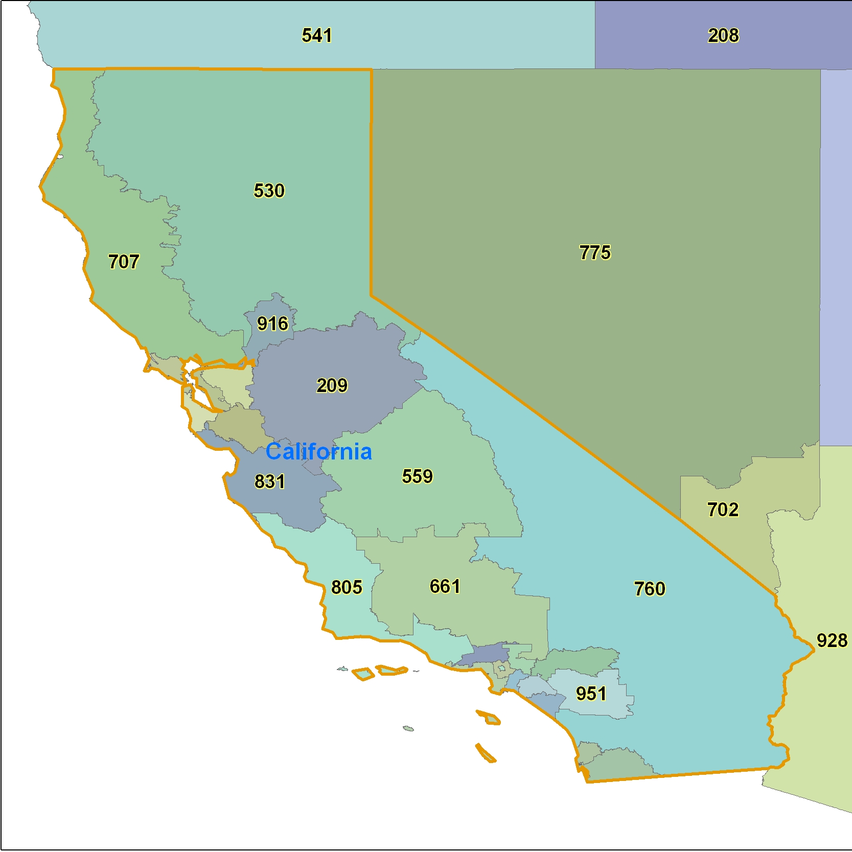 California Area Code Maps California Telephone Area Code Maps