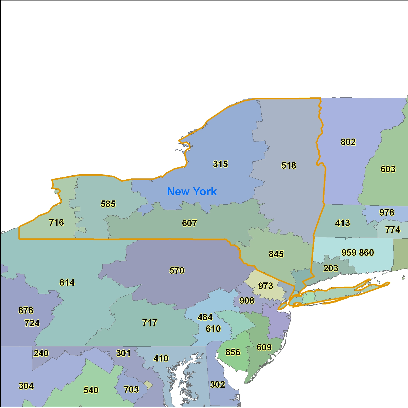 New York Area Code Maps New York Telephone Area Code Maps Free